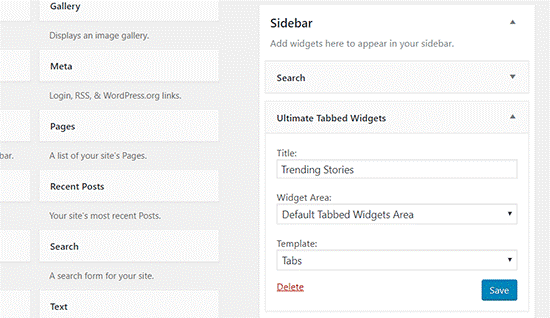 تنظیمات پلاگین ultimate tabbed widget