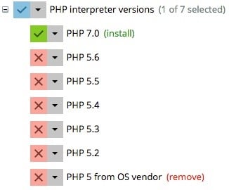 PHP interpreter version in plesk