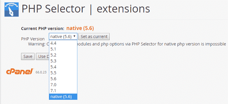 PHP selector extension in cpanel