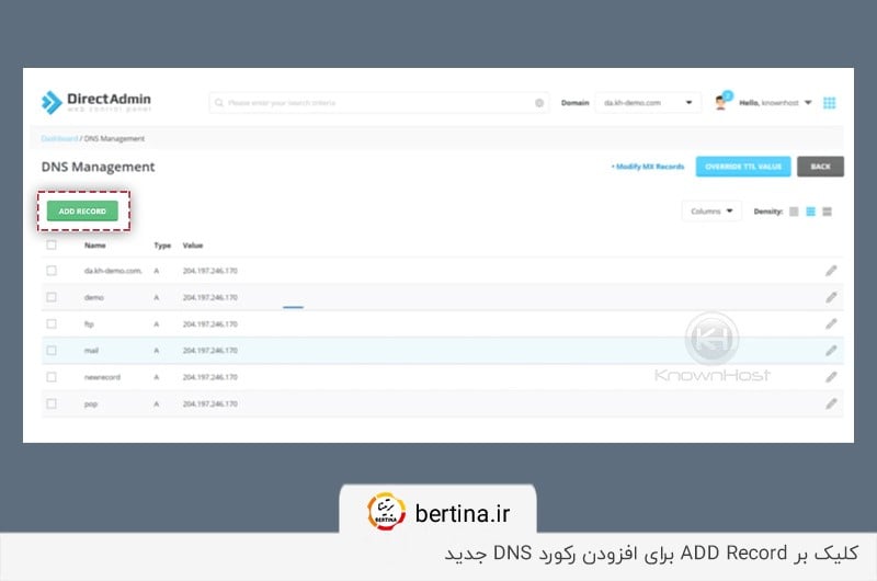 نحوه افزودن رکوردها و مدیریت DNS در دایرکت ادمین