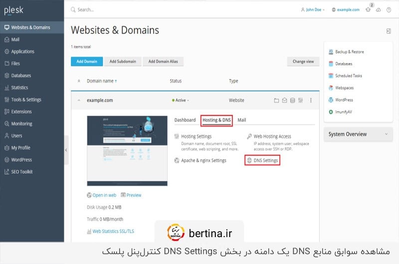 اتصال دامنه به vps با استفاده از کنترل‌پنل پلسک