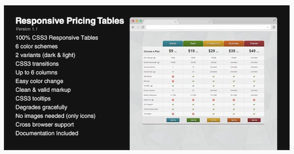 افزونه Responsive CSS3 Pricing Table
