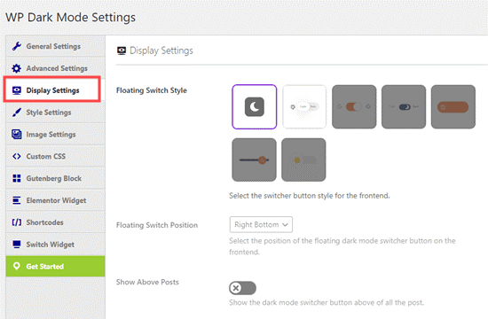 dark mode - display settings