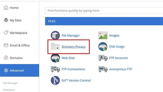 بخش directory privacy در سی پنل