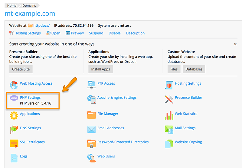 domain php settings in plesk