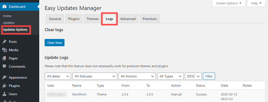 لاگ پلاگین easy updates manager
