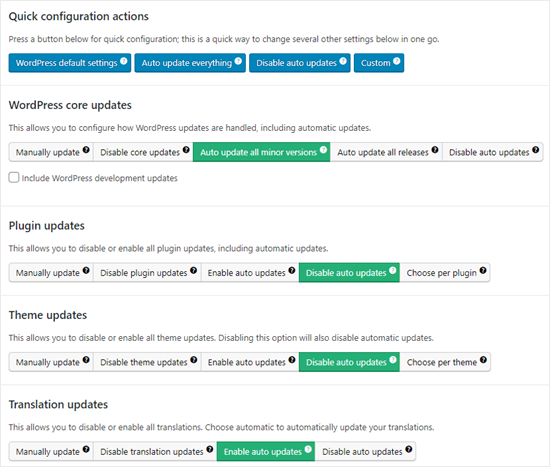 تنظیمات پلاگین easy updates manager