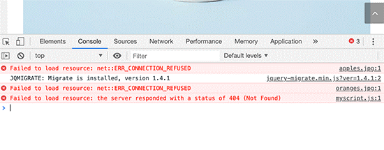 خطای Failed to load Resource در inspect tool