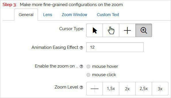 تنظیمات زوم تصویر در پلاگین WP Image Zoom