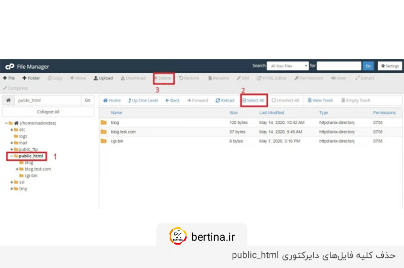 حذف فایل public_html برای ریست هاست cpanel