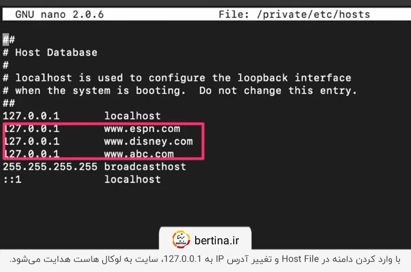 مسدود کردن دسترسی به سایت و هدایت به لوکال هاست با تغییر IP به 127.0.0.1