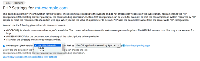 domain php settings in plesk