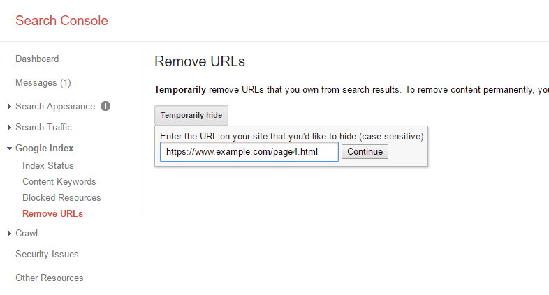 ابزار remove url در سرچ کنسول گوگل
