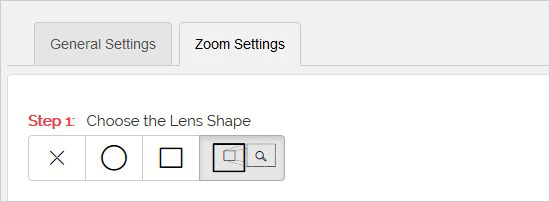 انتخاب نوع لنز در پلاگین WP Image Zoom