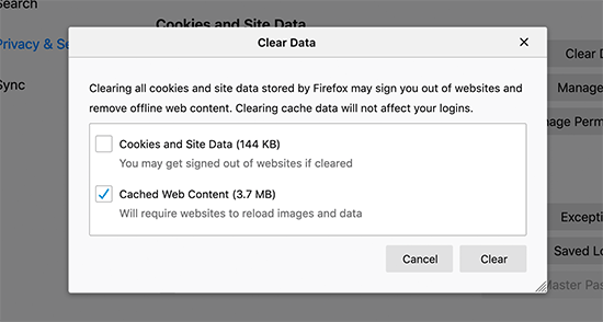 select data to clear